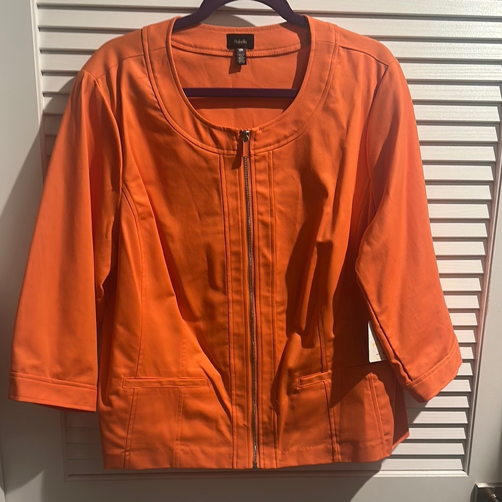 NWT RAFAELLA Orange Cropped 3/4 Sleeves Jacket with zipper down front.